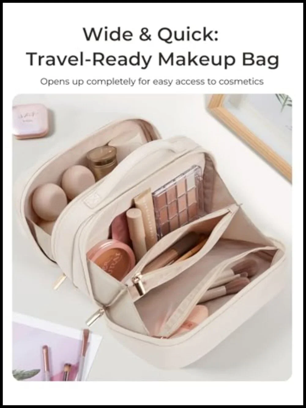 Large Capacity Travel Makeup Bag Cosmetic Organizer with Multiple Compartments